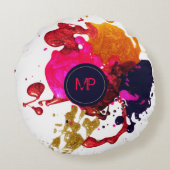 ピンクパープル金ゴールド(ばちゃばちゃ)跳ねるモノグラム装飾用クッション ラウンドクッション (裏面)