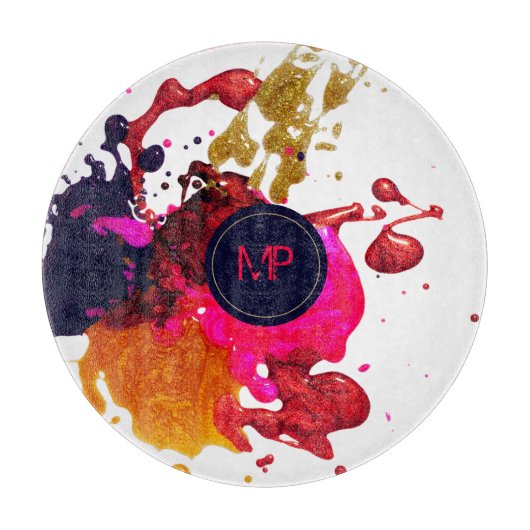 ピンクパープル金ゴールド(ばちゃばちゃ)跳ねるモノグラム カッティングボード (正面)