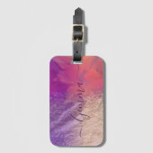 ピンクパープル金箔グリッター書道台本 ラゲッジタグ (正面縦)