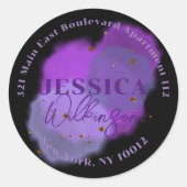 ピンクパープル銀河系ラウンド差出人住所ラベル ラウンドシール (正面)