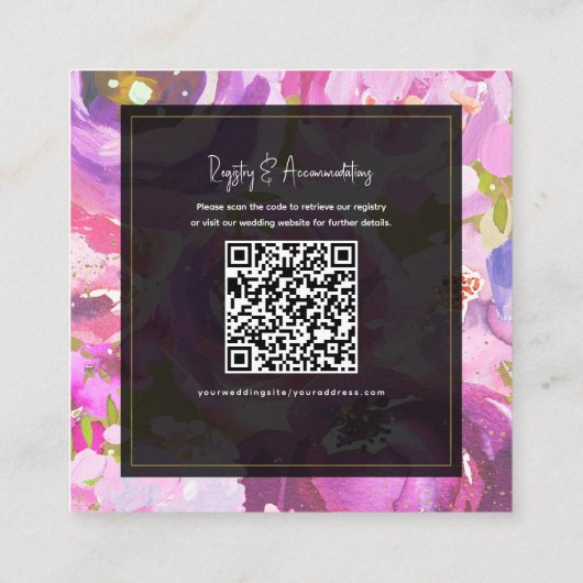 ピンクパープル鮮やかフローラ結婚詳細のポップ スクエア名刺 (裏面)