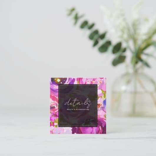 ピンクパープル鮮やかフローラ結婚詳細のポップ スクエア名刺 (スタンド正面)