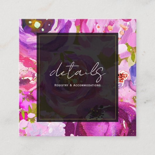 ピンクパープル鮮やかフローラ結婚詳細のポップ スクエア名刺 (正面)