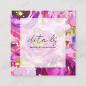 ピンクパープル鮮やかフローラ結婚詳細のポップ スクエア名刺 (正面)