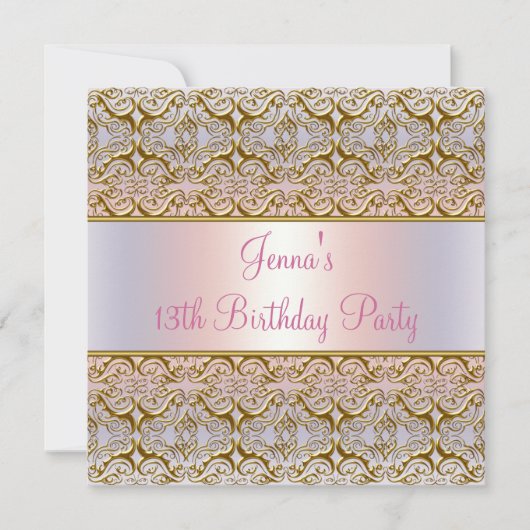 ピンクパープル13th誕生日パーティー招待状13th 招待状 (正面)