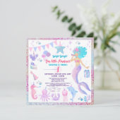 ピンクパープル1stガールお洒落マーメイド誕生日 招待状 (スタンド正面)