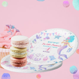 ピンクパープル1st女お洒落の子マーメイド誕生日 ペーパープレート