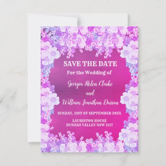 ピンクパープル アネモネ フラワー ウェディング  セーブ・ザ・デート 招待状 (正面)