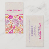 ピンクパープル&イエローペイズリーハムパターンデザイン 名刺 (正面/裏面)