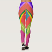 ピンクパープル&イエローヴィンテージ抽象芸術色ブロック レギンス (裏面)