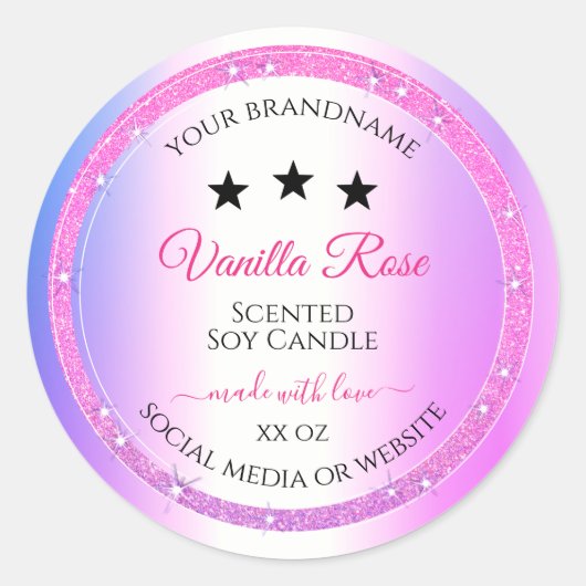 ピンクパープル(グリッター製品の包装ラベル付き) ラウンドシール (正面)