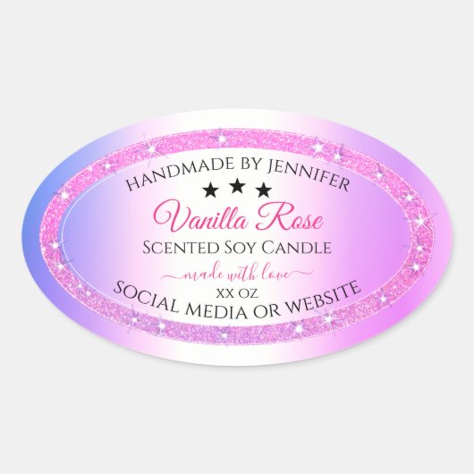 ピンクパープル(グリッター製品の包装ラベル付き) 楕円形シール (正面)