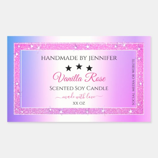 ピンクパープル(グリッター製品の包装ラベル付き) 長方形シール (正面)