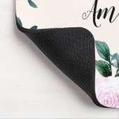 ピンクパープル&グリーンウォーター色のフローラ縁ど マウスパッド (コーナー)