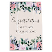 ピンクパープル&グリーンフローラおめでとう ミディアムペーパーバッグ (正面)