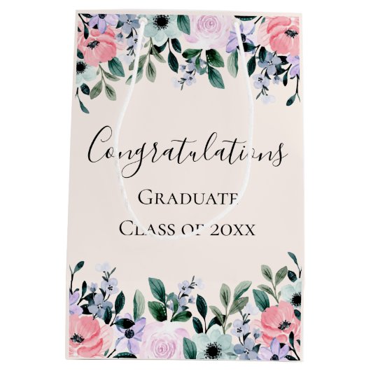 ピンクパープル&グリーンフローラおめでとう ミディアムペーパーバッグ (裏面)