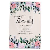 ピンクパープル&グリーンフローラ水彩有難う ミディアムペーパーバッグ (裏面)