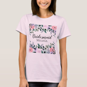 ピンクパープル&グリーンフローラ水彩花嫁 Tシャツ