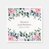 ピンクパープル&グリーンフローラ水彩誕生日 スタンダードカクテルナプキン (正面)