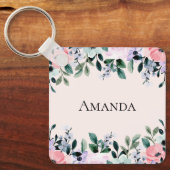 ピンクパープル&グリーンフローラ水彩 キーホルダー (正面)