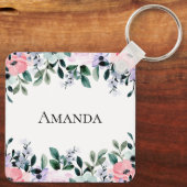 ピンクパープル&グリーンフローラ水彩 キーホルダー (裏面)