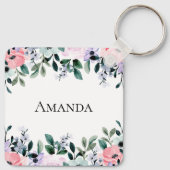 ピンクパープル&グリーンフローラ水彩 キーホルダー (裏面)