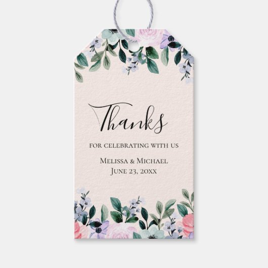 ピンクパープル&グリーンフローラ水彩 ギフトタグ (正面)