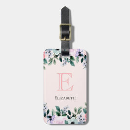 ピンクパープル&グリーンフローラ水彩 ラゲッジタグ