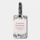 ピンクパープル&グリーンフローラ水彩 ラゲッジタグ (裏面縦)