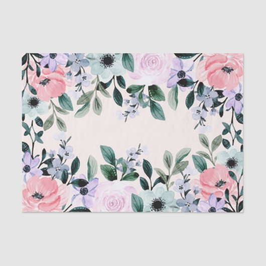 ピンクパープル&グリーンフローラ水彩 薄葉紙 (正面)