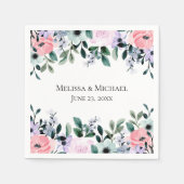 ピンクパープル&グリーンフローラ水色結婚の スタンダードカクテルナプキン (正面)