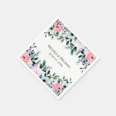 ピンクパープル&グリーンフローラ水色結婚の スタンダードカクテルナプキン (角)