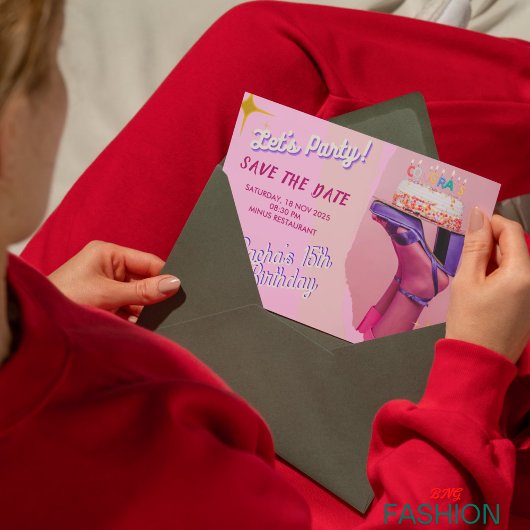 ピンクパープルBキンセアニェラ日付カードを保存 セーブザデート