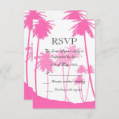 ピンクパームツリーズトロピカルウェディングRSVP 出欠カード (正面/裏面)
