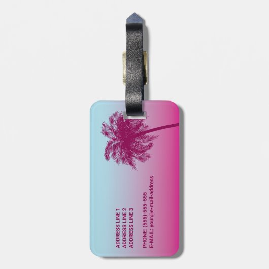 ピンクパームツリーズトロピカルサマーと名前をカスタムする ラゲッジタグ (裏面縦)
