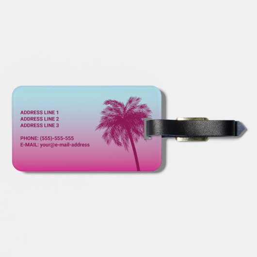 ピンクパームツリーズトロピカルサマーと名前をカスタムする ラゲッジタグ (裏面横)
