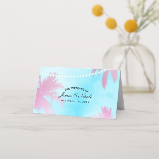 ピンクパームツリーズブルースカイ&ライトテーブルシートプレイス プレイスカード (正面)