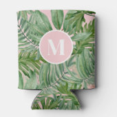 ピンクパームリーフトロピカルフローラモノグラム 缶クーラー (裏面)