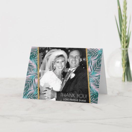 ピンクパーム折り曲げサンキューカード5 x 7 サンキューカード (正面)