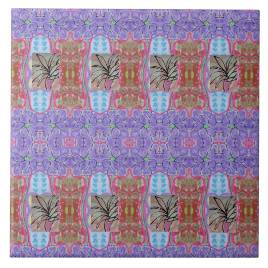 ピンクパーム抽象芸術 タイル (正面)