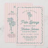 ピンクパーム春パステルビーチバースデーパーティー 招待状 (正面/裏面)