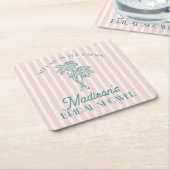 ピンクパーム春パステルビーチブライダルシャワー スクエアペーパーコースター (アングル)