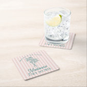 ピンクパーム春パステルビーチベビーシャワー スクエアペーパーコースター (インサイチュ)