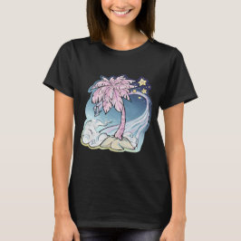 ピンクパーム&ブルーバードウィメンズTシャツ Tシャツ