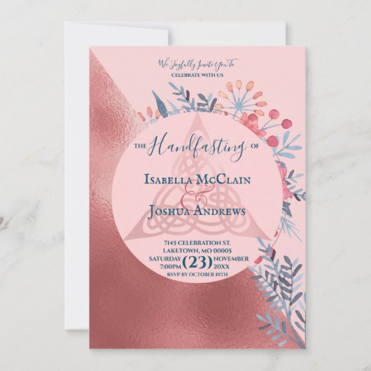 ピンクパールウォーターカラーフローラ異教の処理 招待状 (正面)