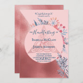 ピンクパールウォーターカラーフローラ異教の処理 招待状 (正面/裏面)