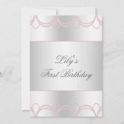 ピンクパールガールズファースト誕生日パーティー 招待状 (正面)