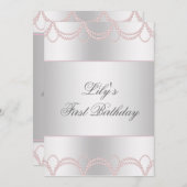 ピンクパールガールズファースト誕生日パーティー 招待状 (正面/裏面)