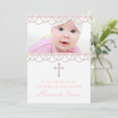 ピンクパールクロスベイビーガール フォト クリスニング 招待状 (スタンド正面)