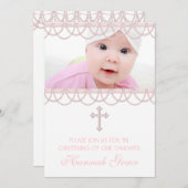 ピンクパールクロスベイビーガール フォト クリスニング 招待状 (正面/裏面)
